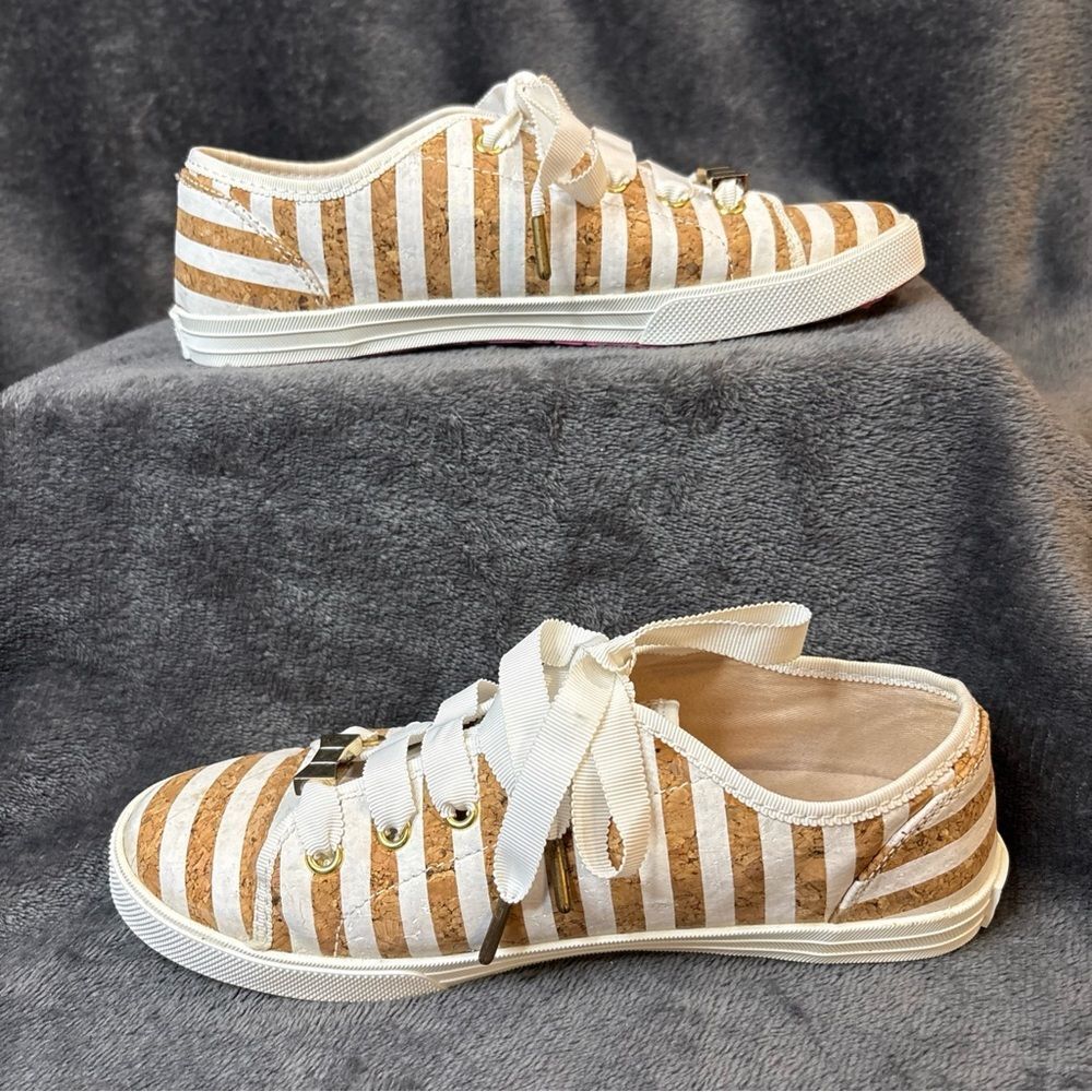 Kate Spade Beige and White Striped Sneakers Sz 6.5 pre-owned - Picture 4 of 12